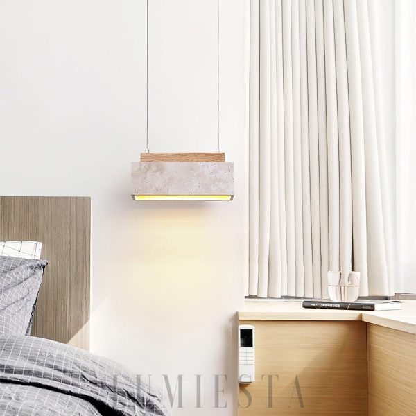 Lim Prostokątna lampa wisząca z trawertynu 23cm beżowa ciepła