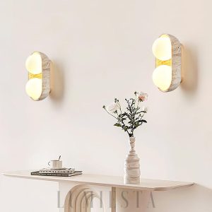 Kinkiet travertynowy Trio ciepłe światło beżowy 14x27cm