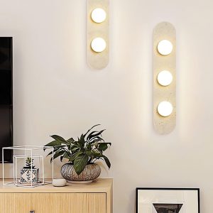 Elegancki kinkiet trawertynowy owalny 3 szklane kule