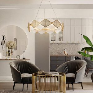 Portland - Żyrandol diamentowy okrągły, mosiądz i alabaster