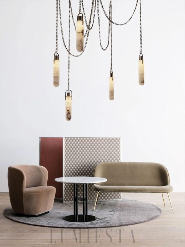 Luksusowy żyrandol kopuła z alabastru na łańcuchu do salonu