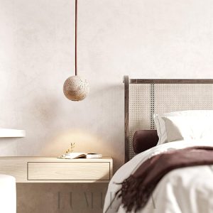 Kulista travertynowa lampa wisząca beżowa Średnica 25cm