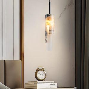 Elegancka wisząca lampa tubowa marmurowa 8x30cm biała