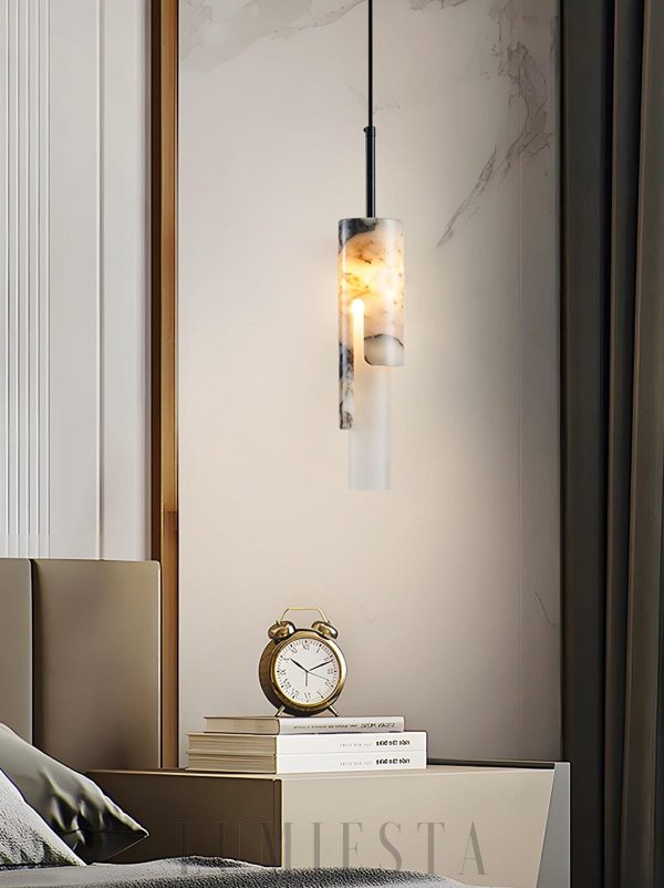 Elegancka wisząca lampa tubowa marmurowa 8x30cm biała