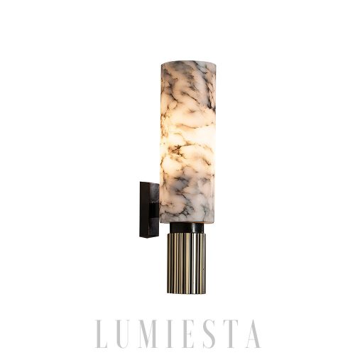 Riviera - Lampa ścienna alabastrowa, mosiądz, premium kinkiet Ø13x34 cm