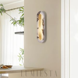 Elegancki kinkiet marmurowy owalny biały złoty LED