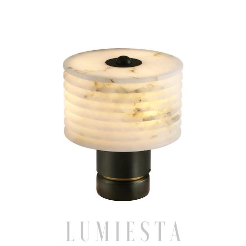 Outela - Lampa stołowa alabaster i mosiądz, czarno-biała