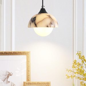 Liquid - Marmurowa półkolista lampa wisząca biało czarna 15cm