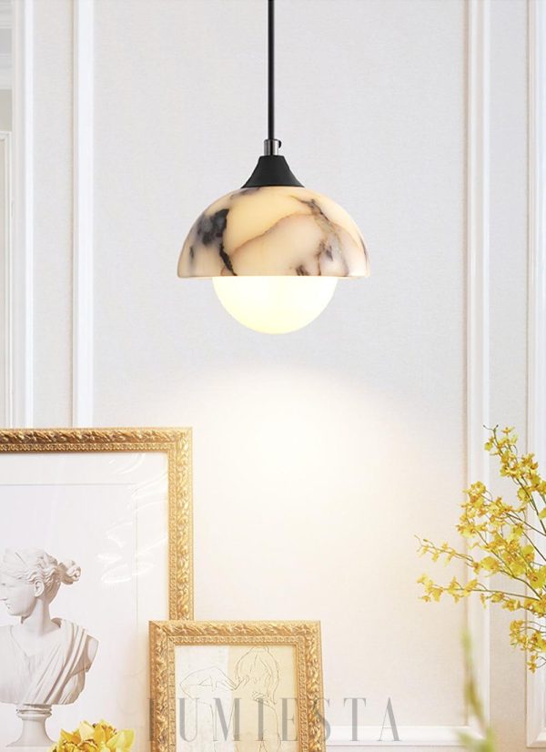 Liquid - Marmurowa półkolista lampa wisząca biało czarna 15cm