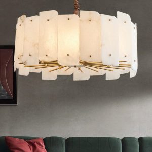 Belgravia - Lampa wisząca Alabaster, okrągła złoto-biała