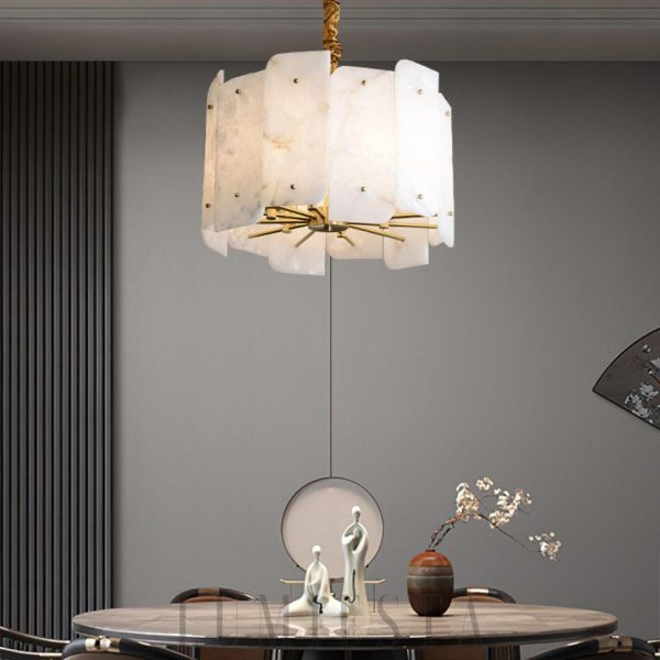 Belgravia - Lampa wisząca Alabaster, okrągła złoto-biała