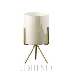 Eleganckie potrójne stojaki na doniczki — biało-złote