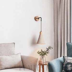 Olympia - Lampa ścienna z trawertynu, drewniany klosz, żółta