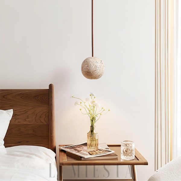 Kulista travertynowa lampa wisząca beżowa Średnica 25cm