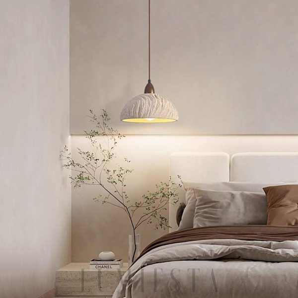 Gurano - Lampa wisząca retro z cementu okrągła beżowa 28cm