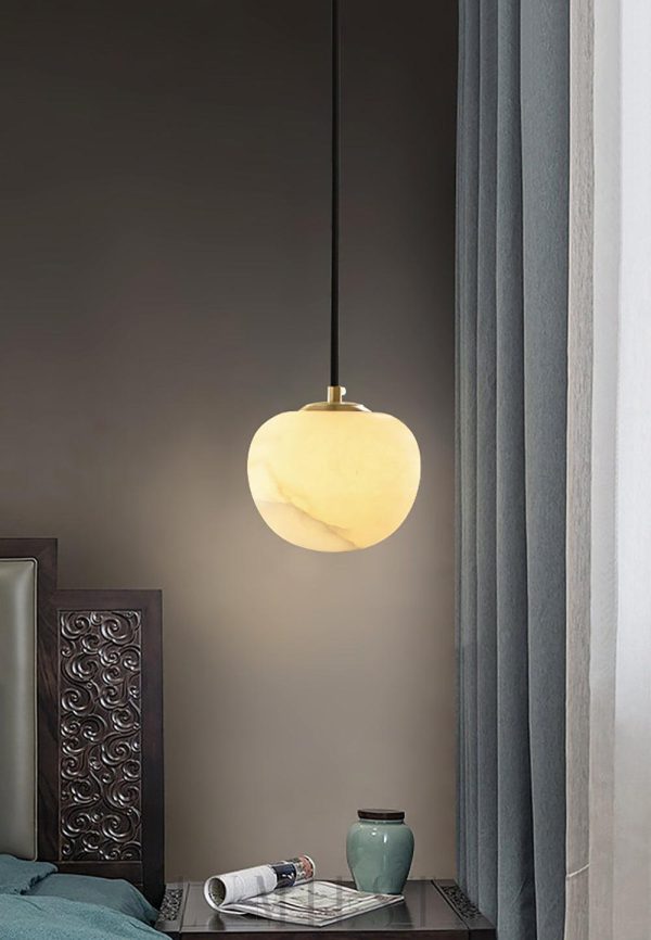 Kuntar - Okrągła lampa wisząca z alabastru biała/złota 15 cm