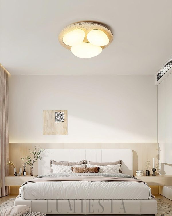 Travertynowa okrągła lampa sufitowa 50x50x13 beżowa ciepła