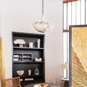 Pollena - Lampa wisząca z naturalnego alabastru, złota, Ø50/70cm