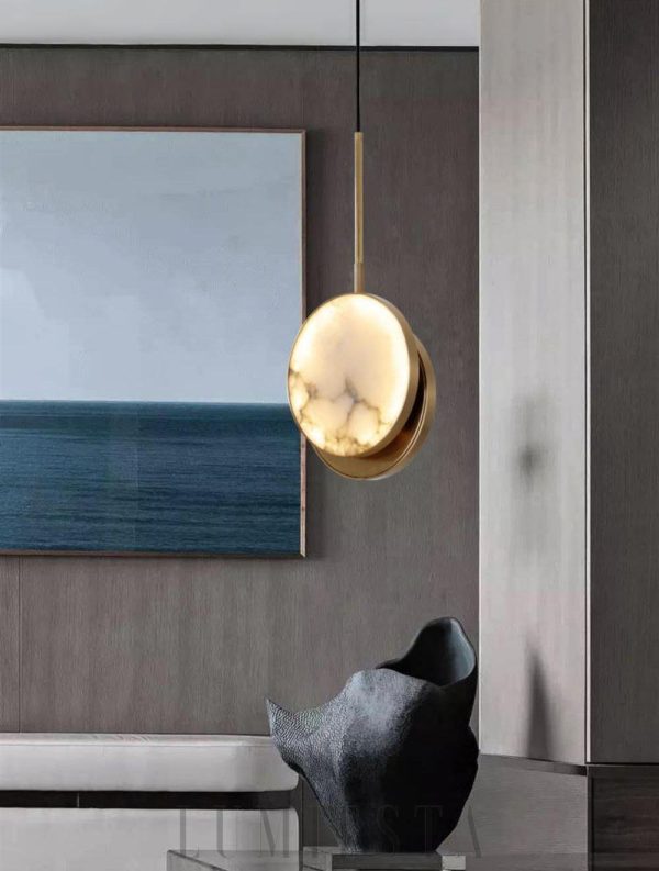 Lampa wisząca Moonshade z alabastrem, mosiądz 22 cm