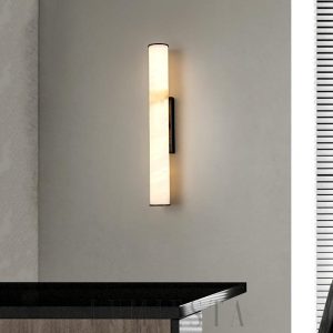 Callisto - Cylindryczna lampa ścienna Alabaster czarno-biała, Ø 50,60,80 cm, nowoczesna