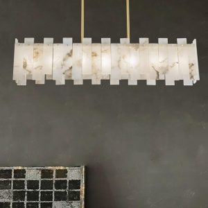 Bond - Żyrandol prostokątny z alabastru, złote wykończenie