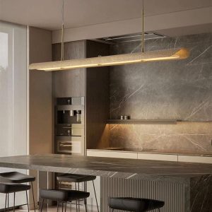 Stylowa lampa wisząca linearna mosiądz/biała 140 cm