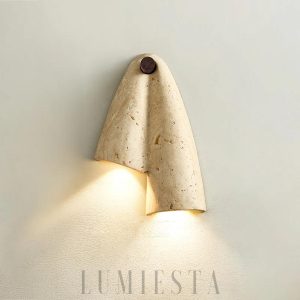 Pearlmont kinkiet z trawertynu beżowa, 2 punktowa, naturalny trawertyn, do sypialni