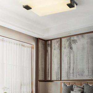 Lyra - Stylowa Czarna Kwadratowa Lampa Sufitowa z Alabastru