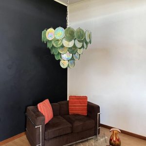 Zielony Iridescent Murano Żyrandol z unikalnym stylem, Ø70x65cm