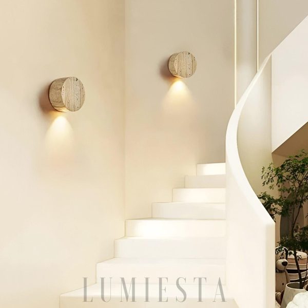 Aruba - Beżowa okrągła lampa ścienna travertyn 10 cm retro