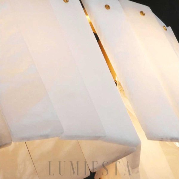 Concha - Kaskadowy żyrandol z alabastru, biało-złoty, Ø 56,66,86,96,116 cm - do salonu