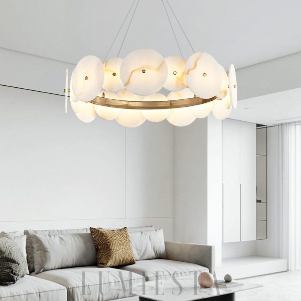 Fitzrovia - Alabastrowa lampa sufitowa 58 cm, ciepłe światło