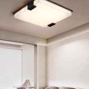 Lyra - Stylowa Czarna Kwadratowa Lampa Sufitowa z Alabastru