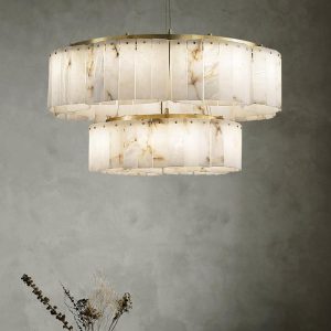 Concha - Kaskadowy żyrandol z alabastru, biało-złoty, Ø 56,66,86,96,116 cm - do salonu