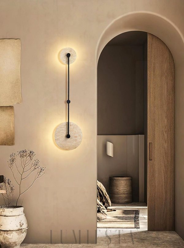 Lampa ścienna trawertynowa okrągła 28cm 80cm ciepła