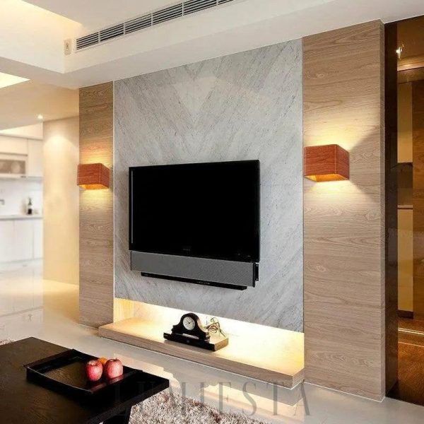 Skandynawska drewniana lampa ścienna kwadratowa