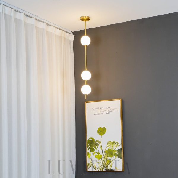 Elegancka lampa wisząca Vertical Balls, mosiądz/szkło, 3/4/5