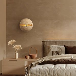 Okrągła lampa ścienna trawertynowa 20cm ciepłe światło