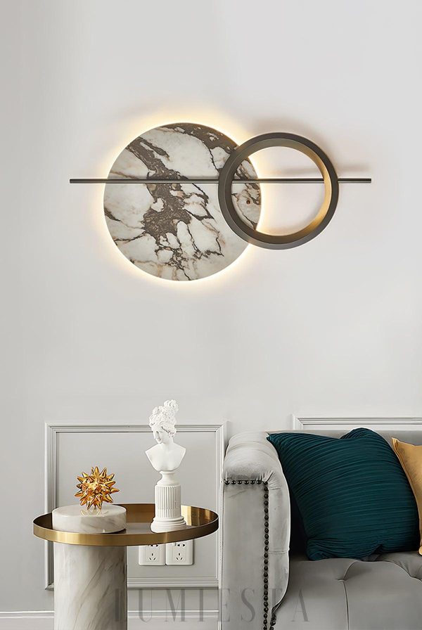 Elegancka lampa ścienna LED marmurowa okrągła 112 cm