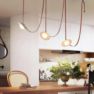 Żyrandol z trawertynu Ceylon płynące kable średnica 180cm