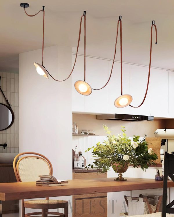 Żyrandol z trawertynu Ceylon płynące kable średnica 180cm