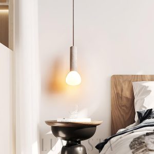 Lampa wisząca z travertynu w minimalistycznym stylu beżowa