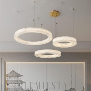 Marika - Nowoczesny żyrandol z alabastru w kolorze mosiądzu