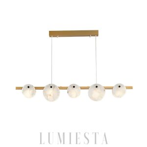 Trinidad - Lampa wisząca z alabastru - Biało-złota - Żyrandol 100/120cm