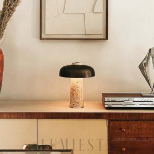 Hermes - Lampa stołowa z travertynu w nowoczesnym stylu czarnożółtym