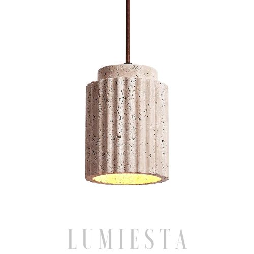 Żłobkowana walcowa lampa wisząca travertyn beż 12cm x 16cm