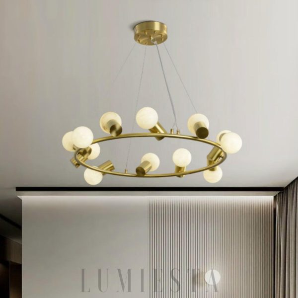 Raechelle - Mosiężny żyrandol Alabaster nowoczesny 70-85 cm