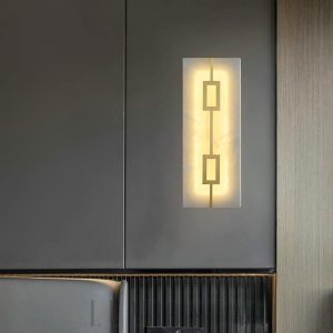 Lampa ścienna Alabaster - mosiądz, biała, kwadrat/prostokąt