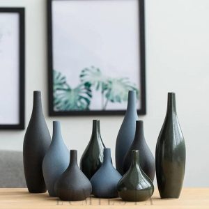 Nowoczesny ceramiczny wazon butelkowy - szary/czarny