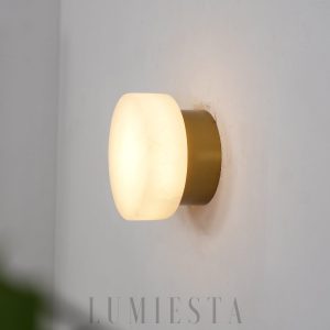 Domino - Lampa ścienna cylindryczna z alabastru w mosiądzu